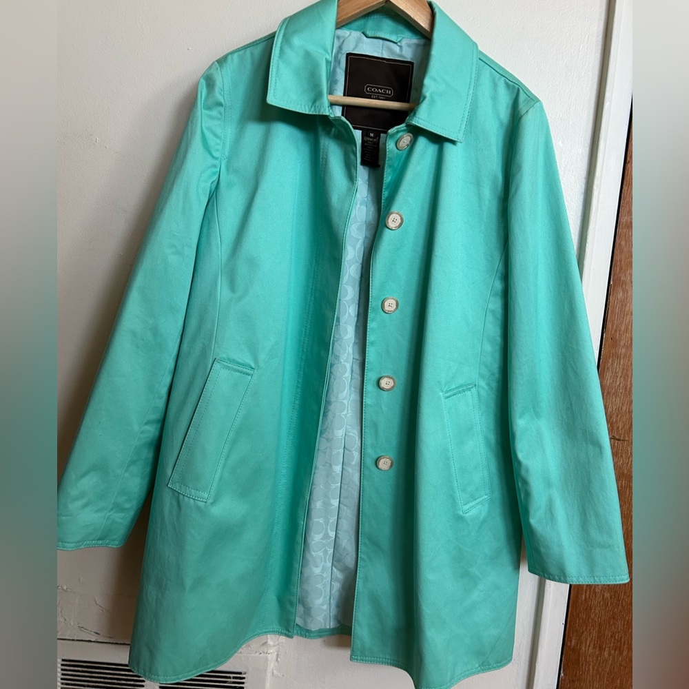 COACH Aqua lightweight Spring Coat with Signature Lining M